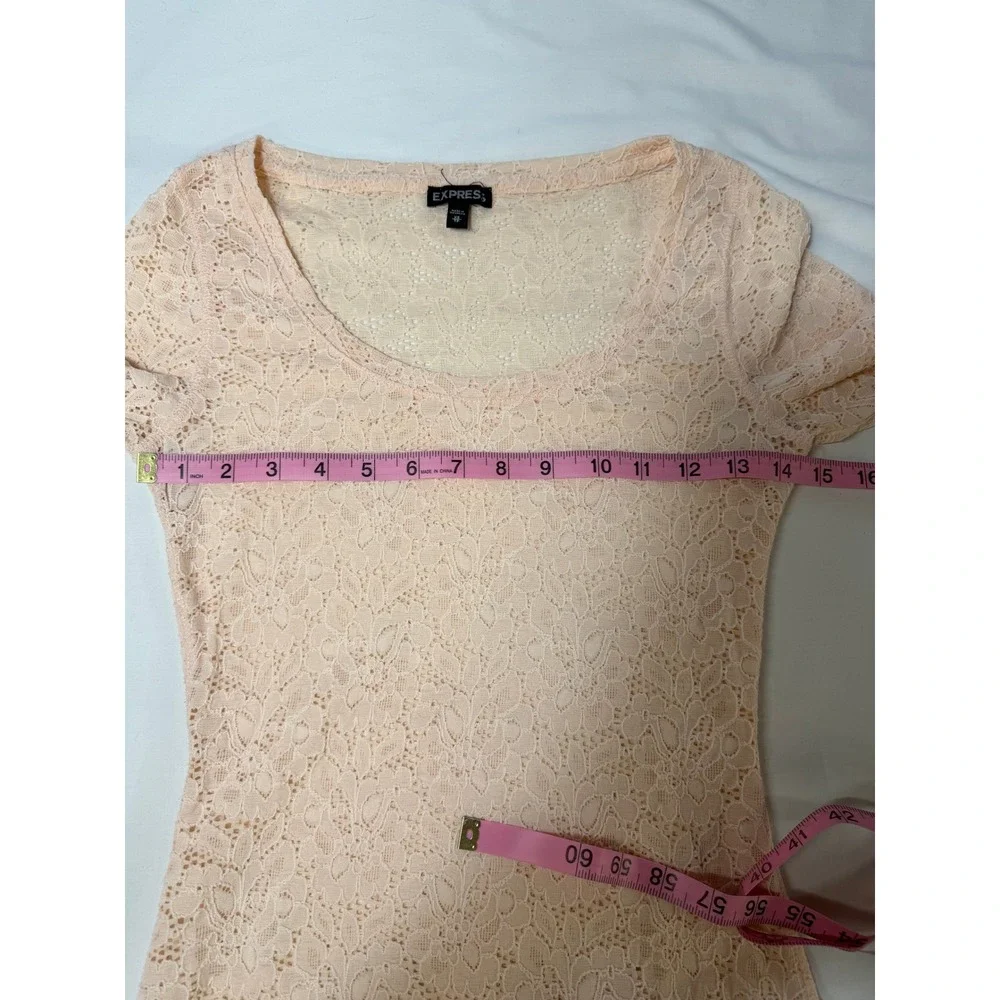 Express Y2K Floral Lace Mesh Long Sleeve Top Blush Pink Fairycore XS